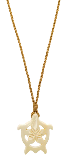 Island Edge® Shaped Bone Necklace: Hibiscus Honu