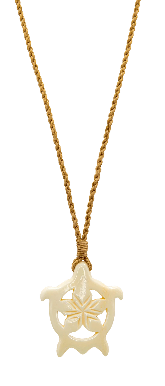Island Edge® Shaped Bone Necklace: Hibiscus Honu 1 Island Edge® Shaped Bone Necklace: Hibiscus Honu