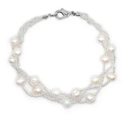 Twisted Torsade Freshwater Pearl Bracelet: White
