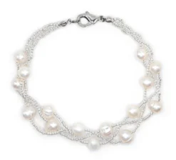 Twisted Torsade Freshwater Pearl Bracelet: Coral