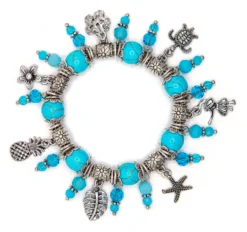 Solid Tone Stone Beads Charm Bracelet By Aloha 808: Aqua