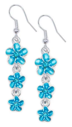 Triple Plumeria Flowers Earrings By Aloha 808: Aqua
