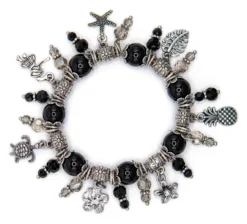 Solid Tone Stone Beads Charm Bracelet By Aloha 808: Black