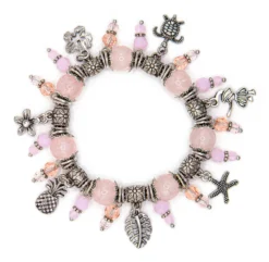 Solid Tone Stone Beads Charm Bracelet By Aloha 808: Pink