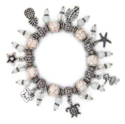 Solid Tone Stone Beads Charm Bracelet By Aloha 808: White
