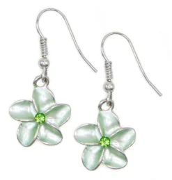 Single Plumeria Flower Earrings By Aloha 808: Green