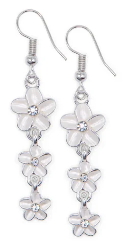 Triple Plumeria Flowers Earrings By Aloha 808: White