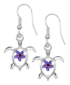 Honu With Plumeria Earrings By Aloha 808: Purple