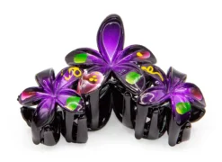 Painted Plumeria Trio Hair Clip: Dark Purple