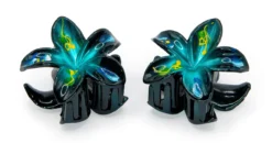 Painted Mini Plumeria Hair Clip Set: Dark Blue