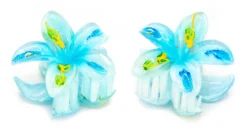 Painted Mini Plumeria Hair Clip Set: Light Blue