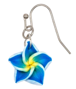 Small Plumeria Dangle Earrings: Blue