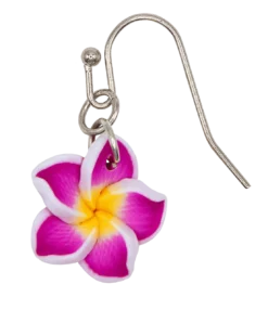 Small Plumeria Dangle Earrings: Purple