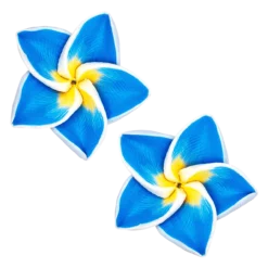 Medium Plumeria Stud Earrings: Blue