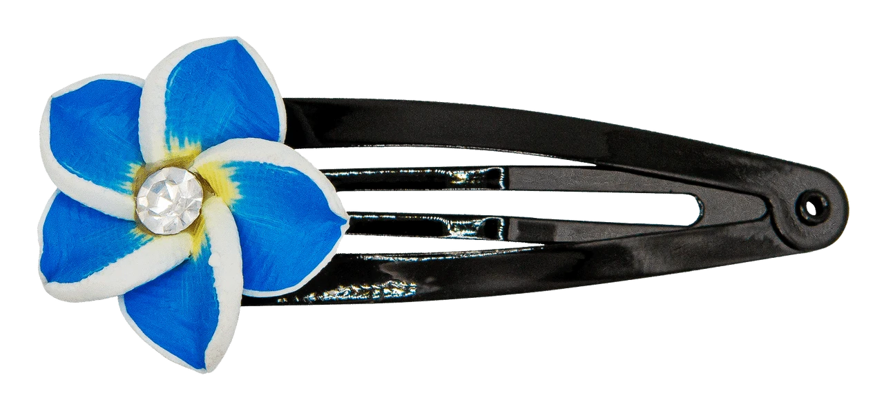 Small Plumeria Flower Snap Hair Pins: Blue 1 Small Plumeria Flower Snap Hair Pins: Blue
