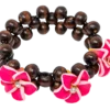 Three Plumeria Wood Bead Bracelet: Pink