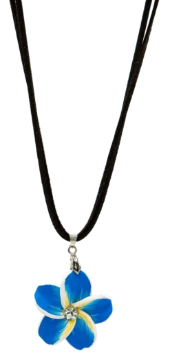 Plumeria Pendant On Corded Necklace: Blue