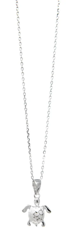 Moana Collection Sterling Silver Pendant Necklace: Solid Sea Turtle