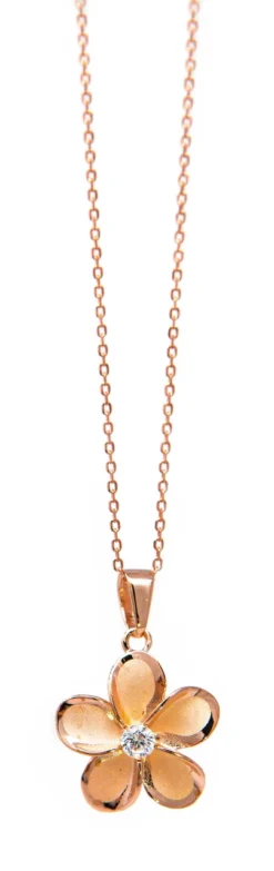 Moana Collection Rose Gold Necklace: Solid Plumeria Pendant